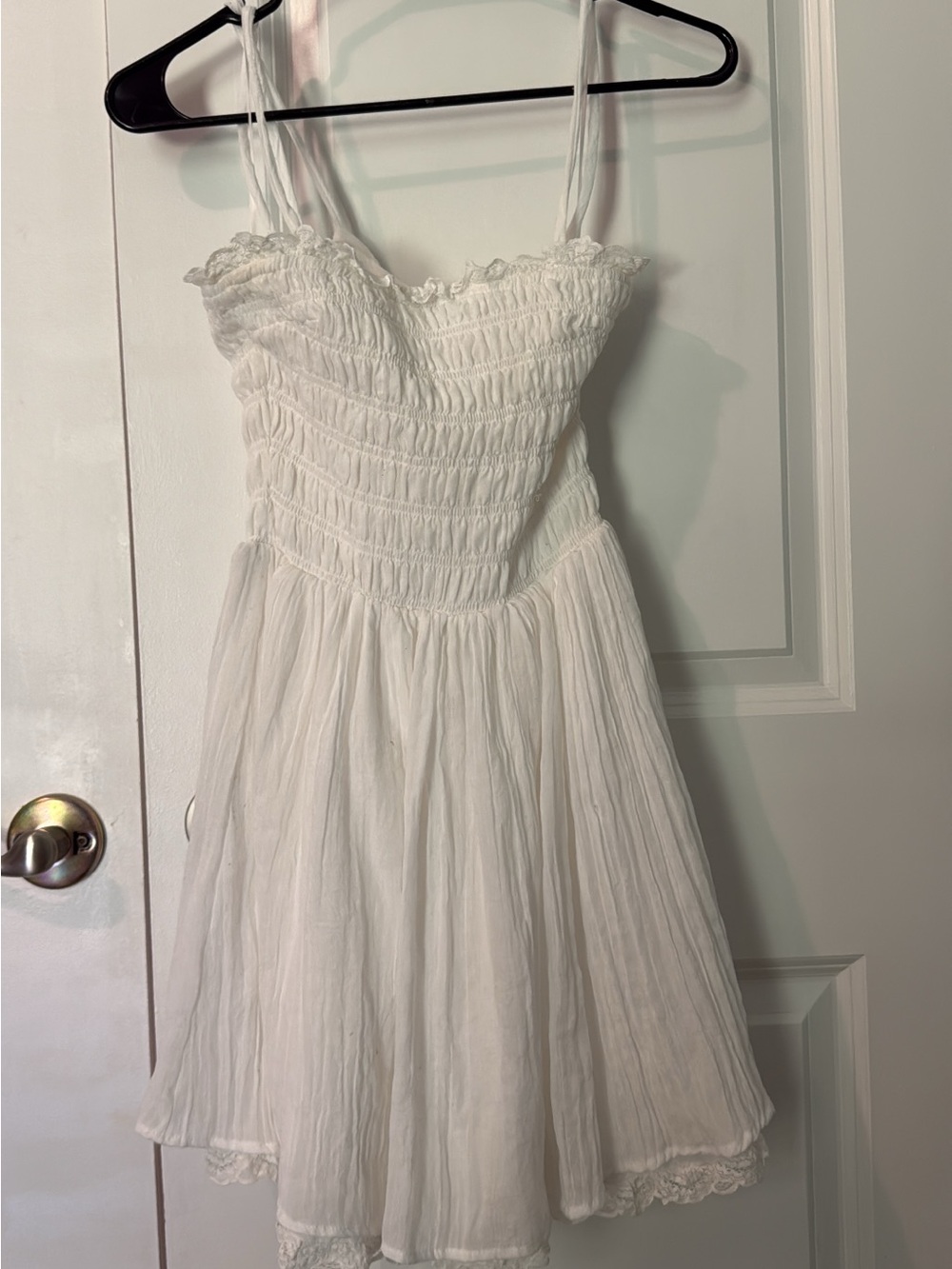 Smocked White Mini Dress with Tie Straps
